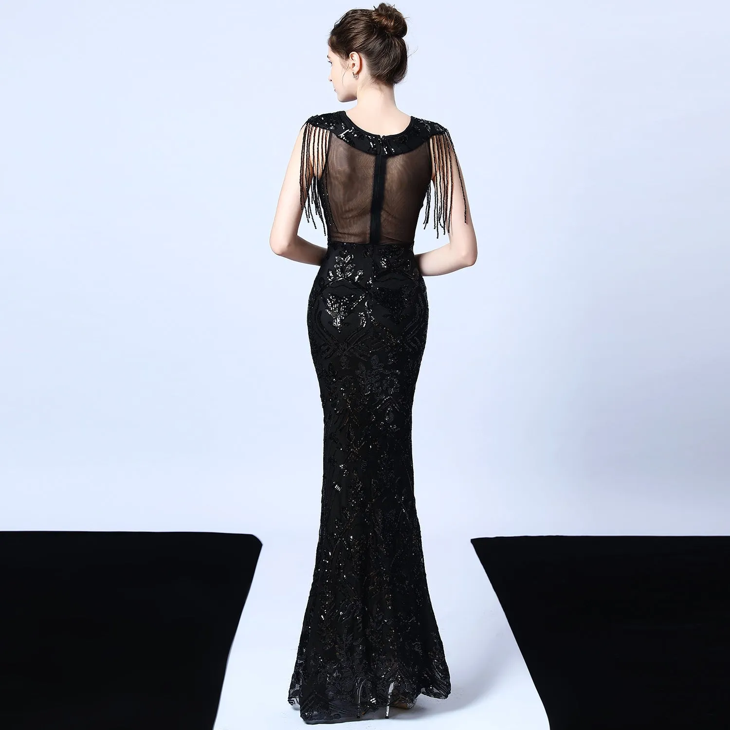 Trendy 2025 Violet Tassel Accent Sequin Mermaid Formal Dress  Almost Gone!