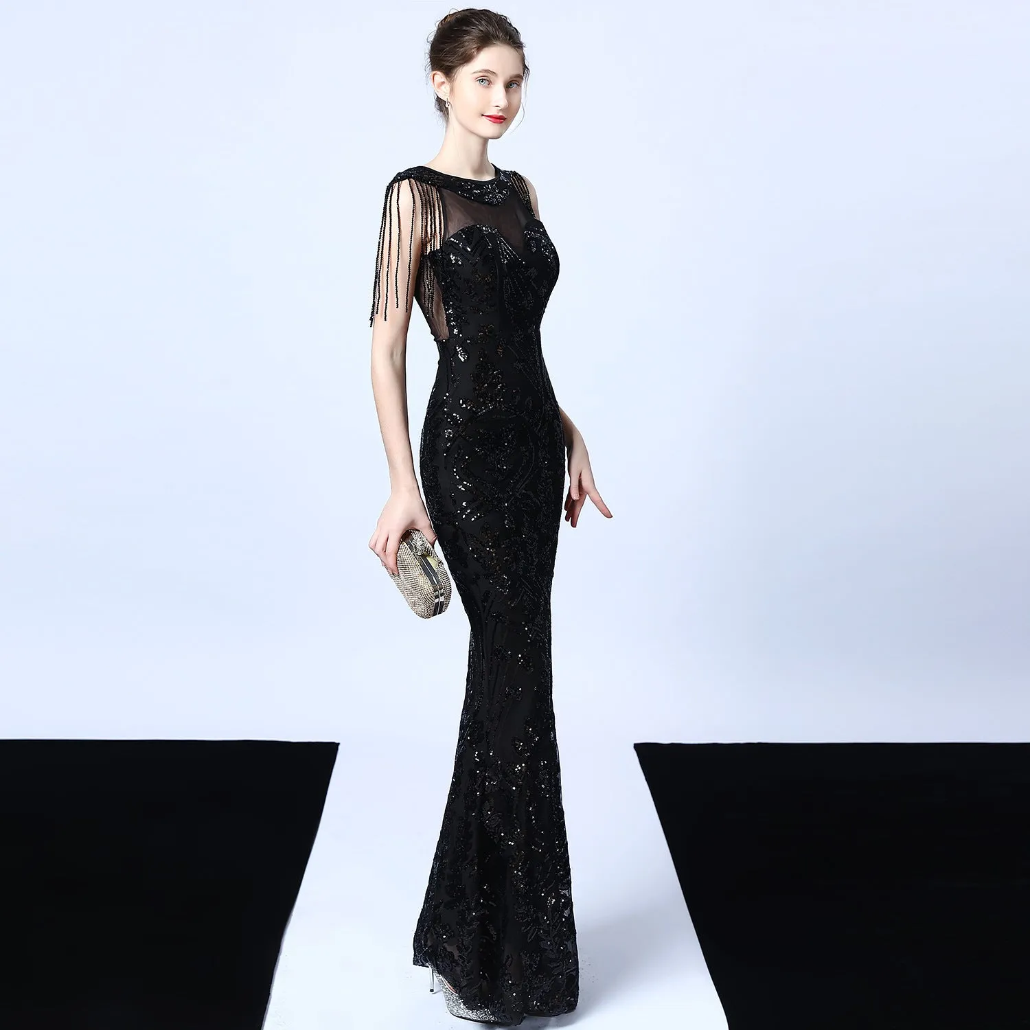 Trendy 2025 Violet Tassel Accent Sequin Mermaid Formal Dress  Almost Gone!