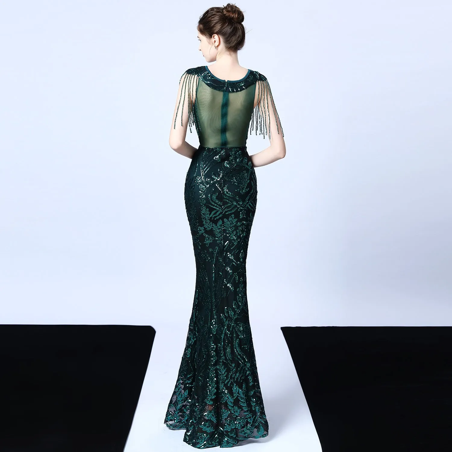 Trendy 2025 Violet Tassel Accent Sequin Mermaid Formal Dress  Almost Gone!