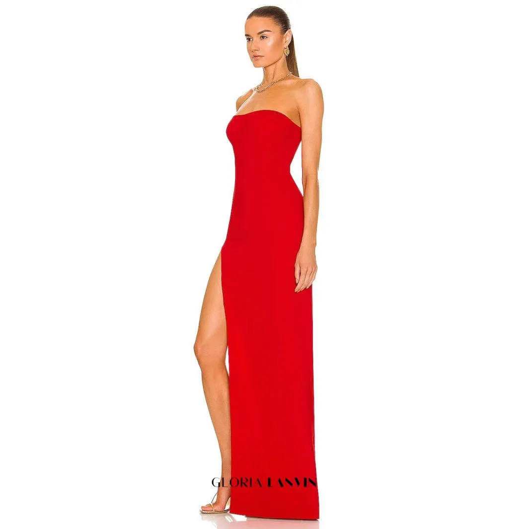 Tube Slit strapless Gown in red Gloria Lanvin