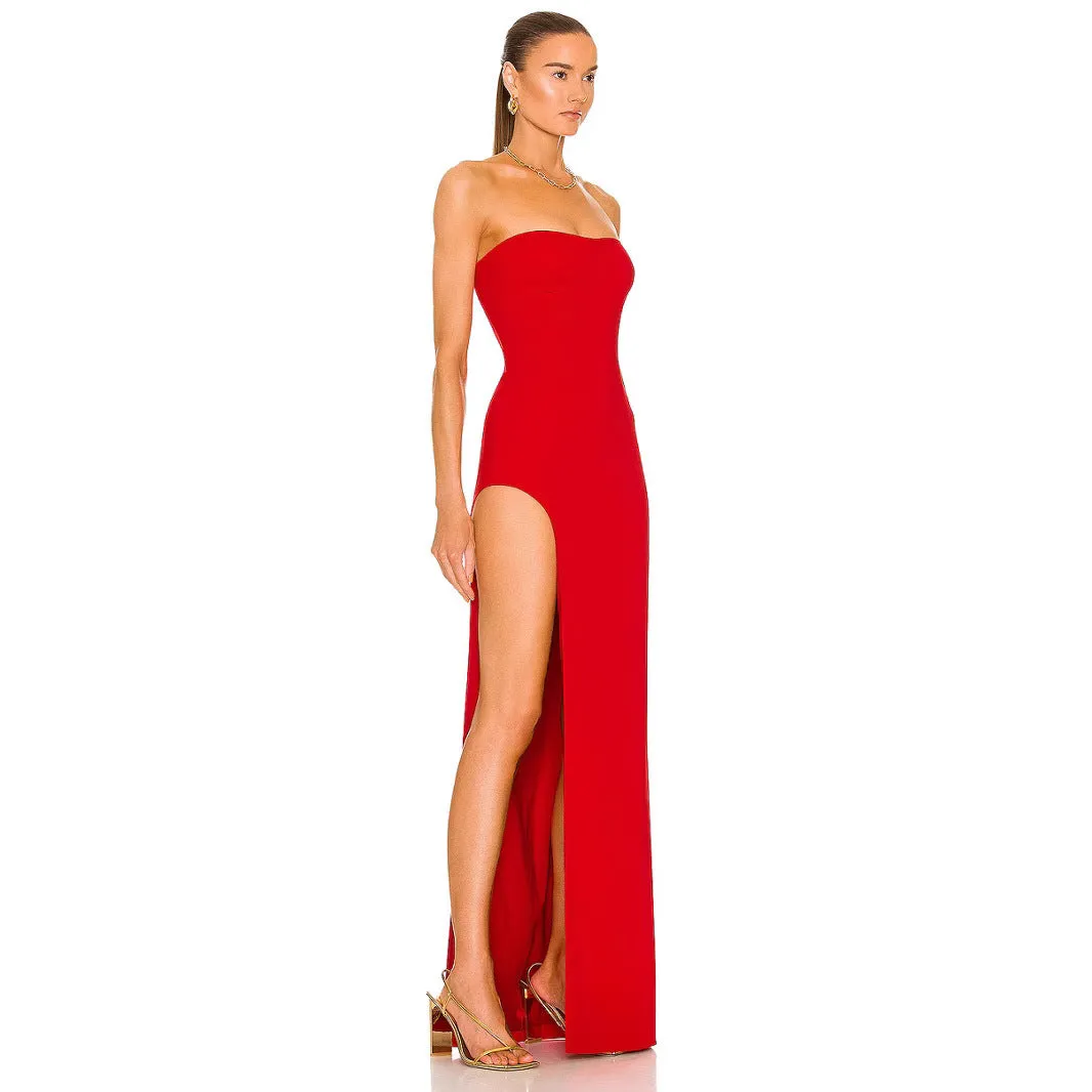 Tube Slit strapless Gown in red Gloria Lanvin