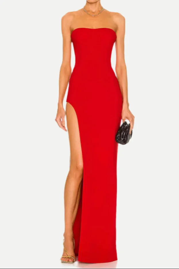 Tube Slit strapless Gown in red Gloria Lanvin