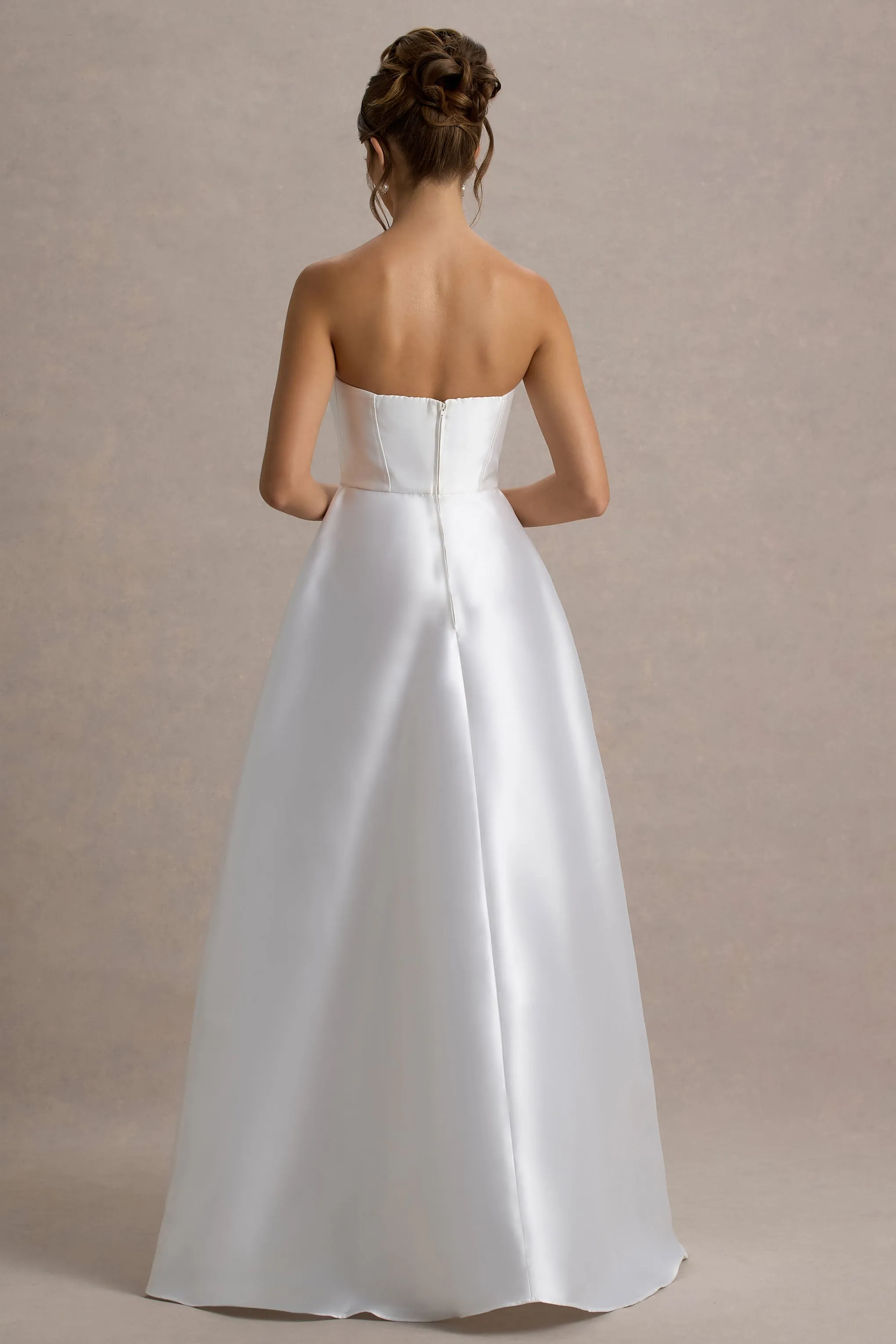 Universe | White Bandeau Split Puff-Skirt Maxi Dress Club L London