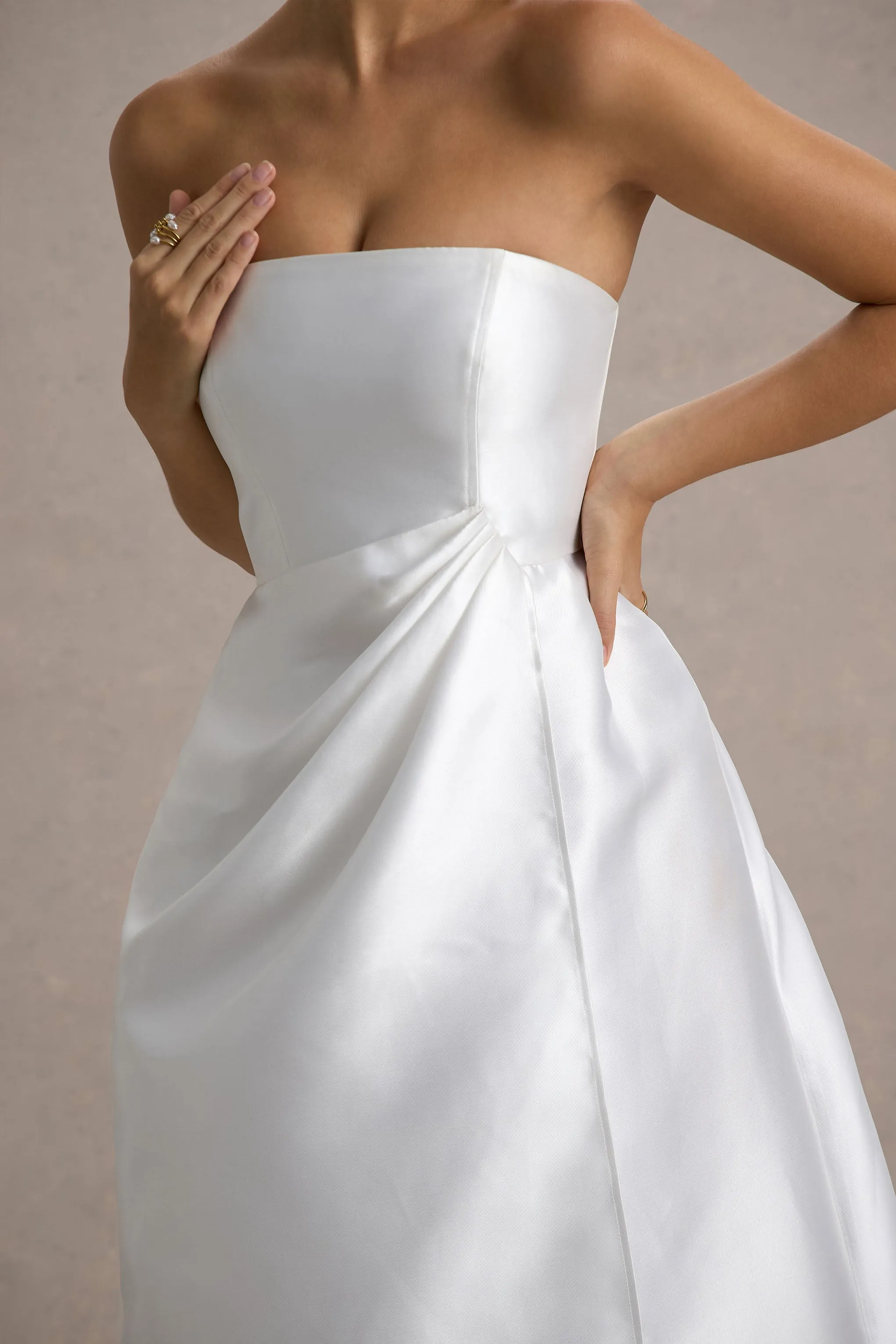 Universe | White Bandeau Split Puff-Skirt Maxi Dress Club L London