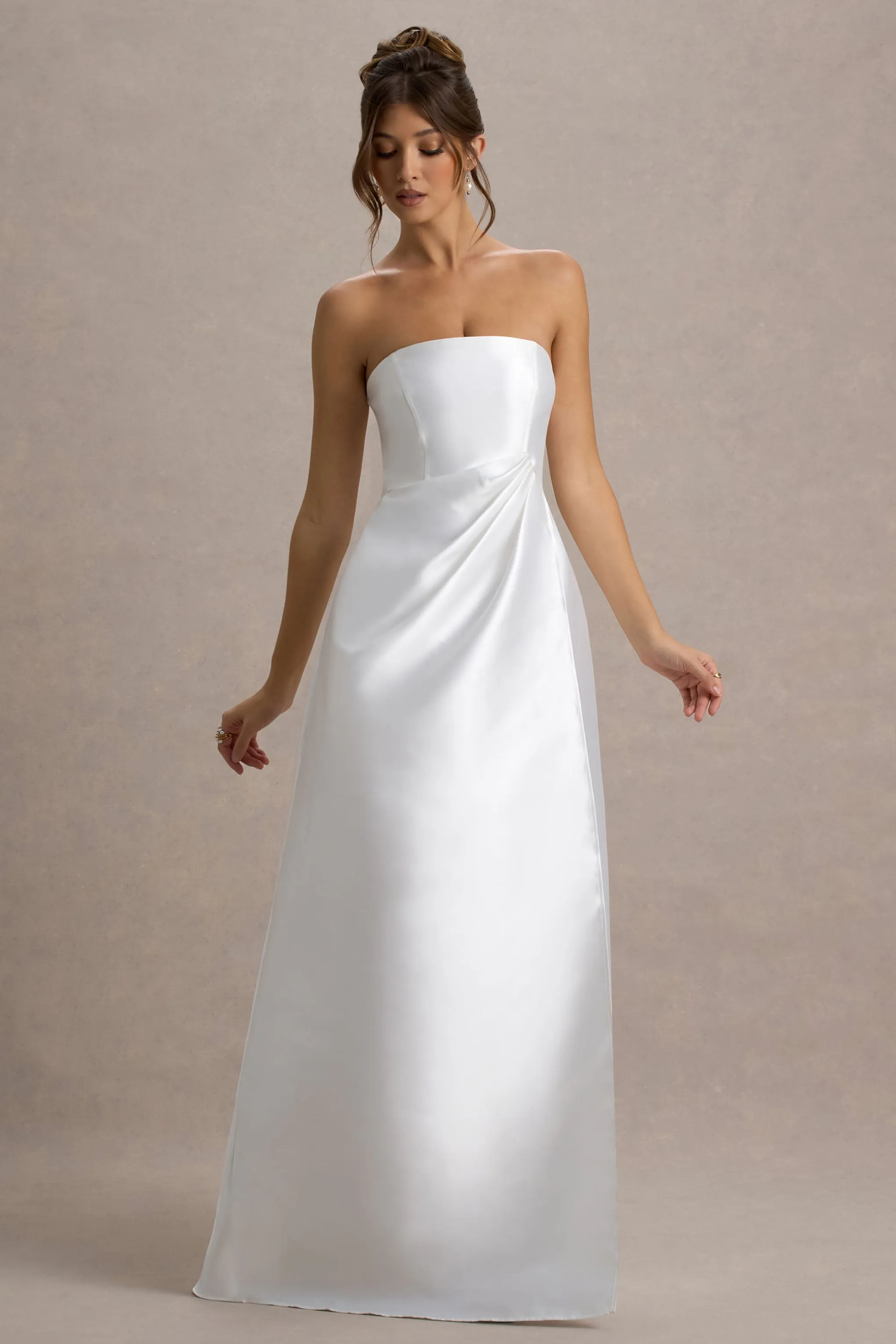 Universe | White Bandeau Split Puff-Skirt Maxi Dress Club L London