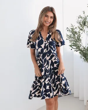 Vallea Dress - Navy Print