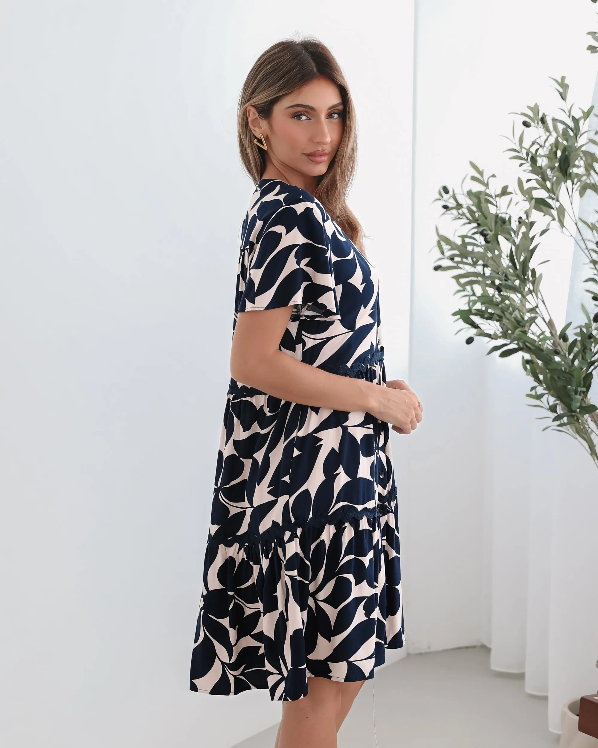 Vallea Dress - Navy Print