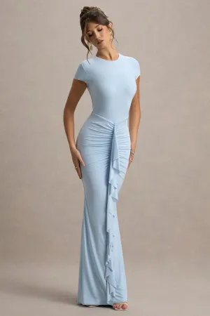 Vincenza | Powder Blue Short-Sleeve Gathered Maxi Dress Club L London