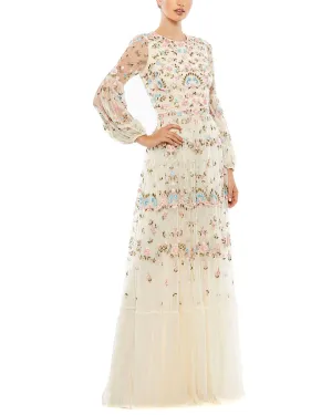 Worth Every Penny Mac Duggal Embroidered High Neck Illusion Sleeve Tiered Gown  Limited Stock!