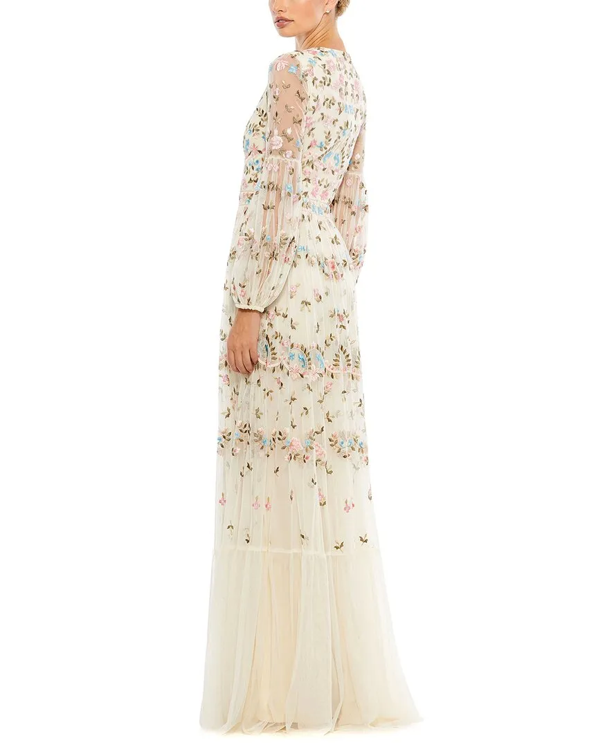 Worth Every Penny Mac Duggal Embroidered High Neck Illusion Sleeve Tiered Gown  Limited Stock!