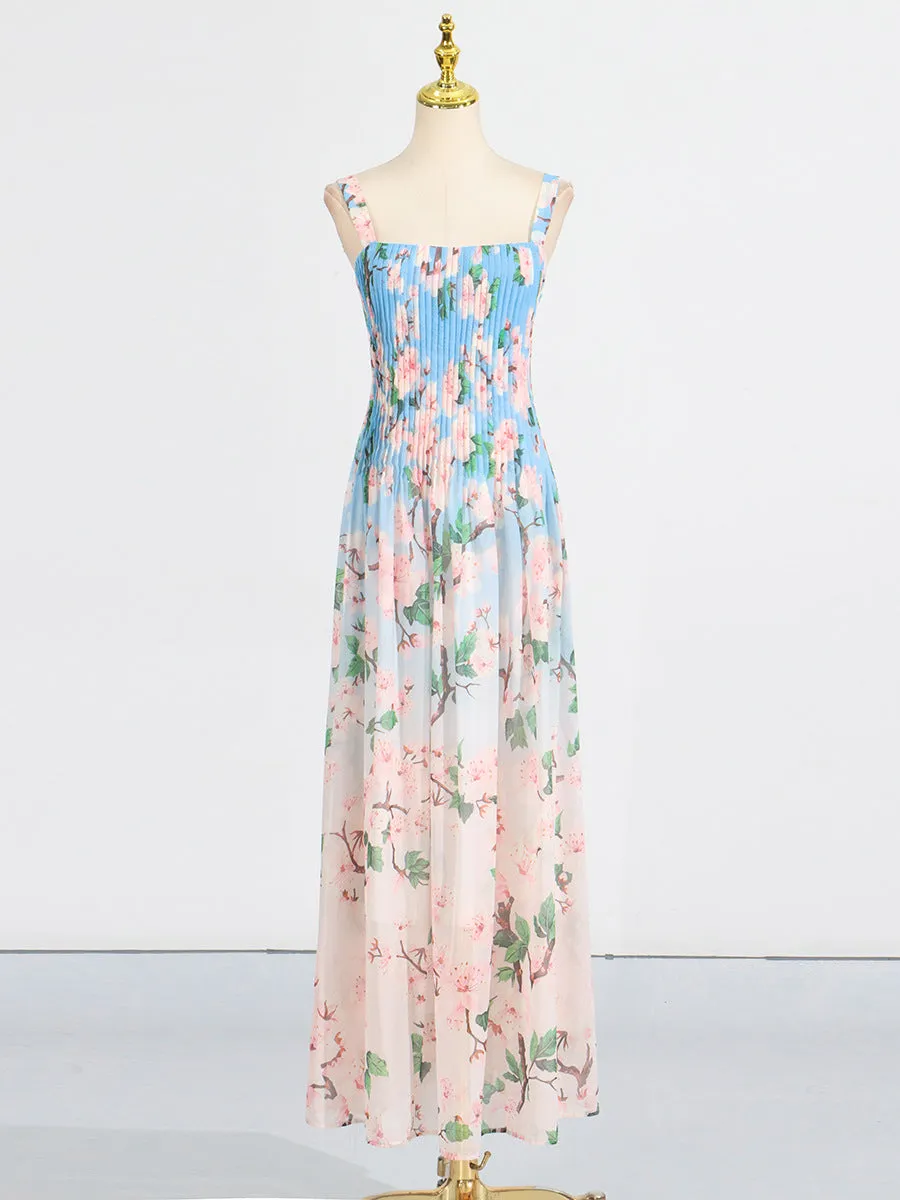 xaviera pleated silk chiffon gown in blue Gloria Lanvin