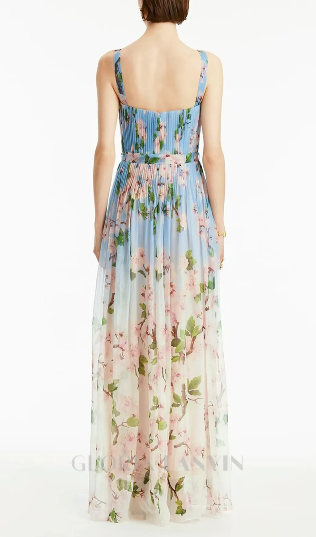 xaviera pleated silk chiffon gown in blue Gloria Lanvin