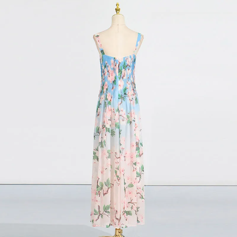 xaviera pleated silk chiffon gown in blue Gloria Lanvin