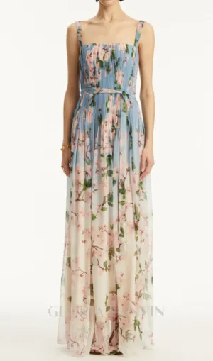 xaviera pleated silk chiffon gown in blue Gloria Lanvin