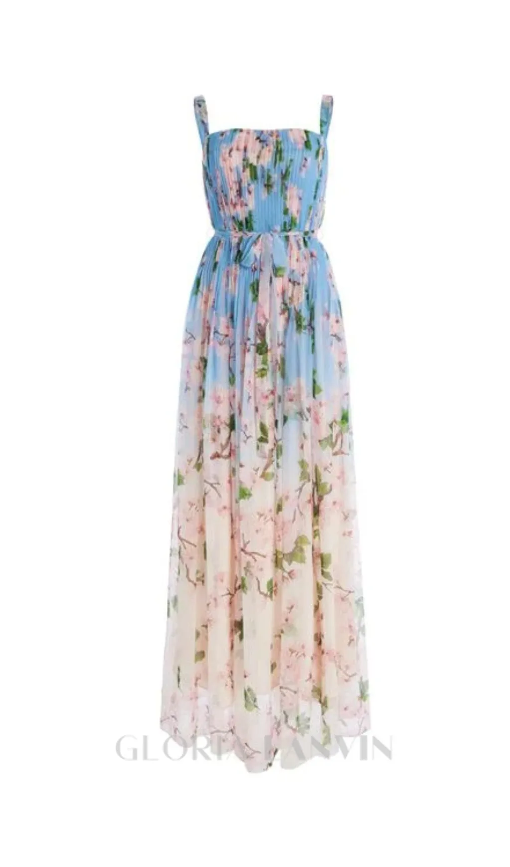 xaviera pleated silk chiffon gown in blue Gloria Lanvin