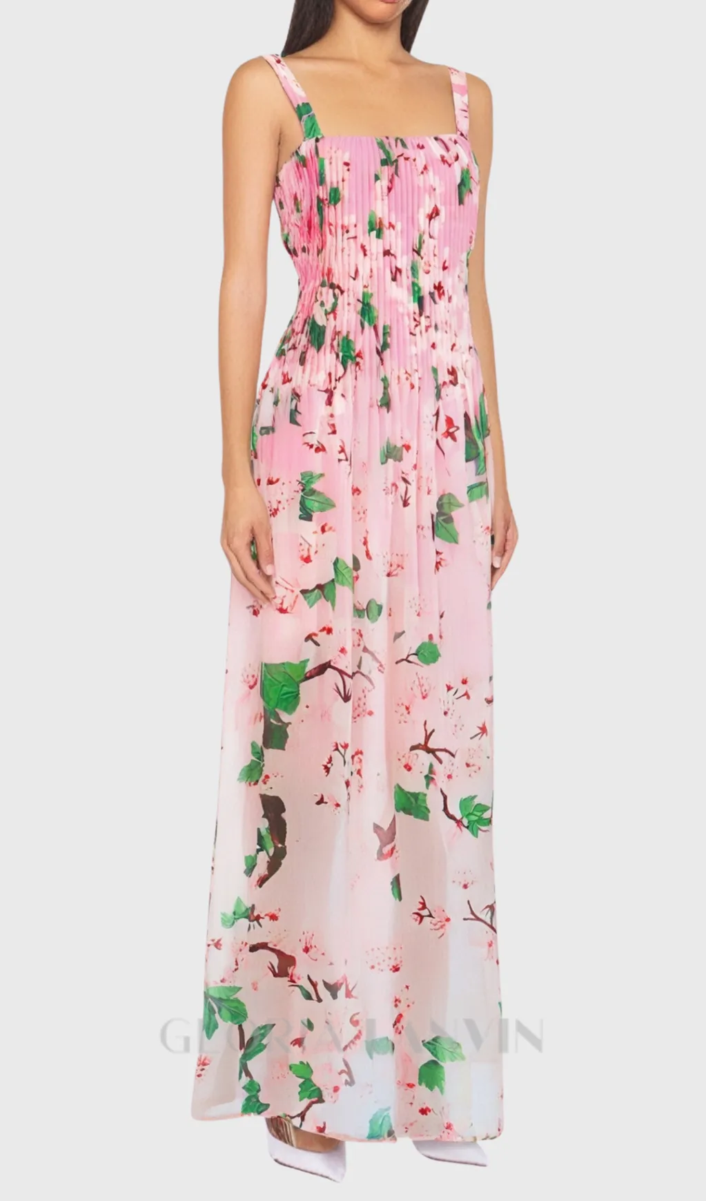 xaviera pleated silk chiffon gown in pink Gloria Lanvin