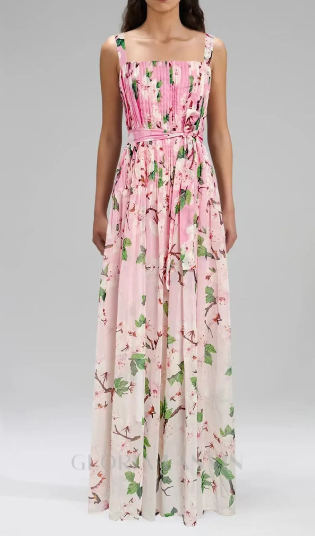 xaviera pleated silk chiffon gown in pink Gloria Lanvin
