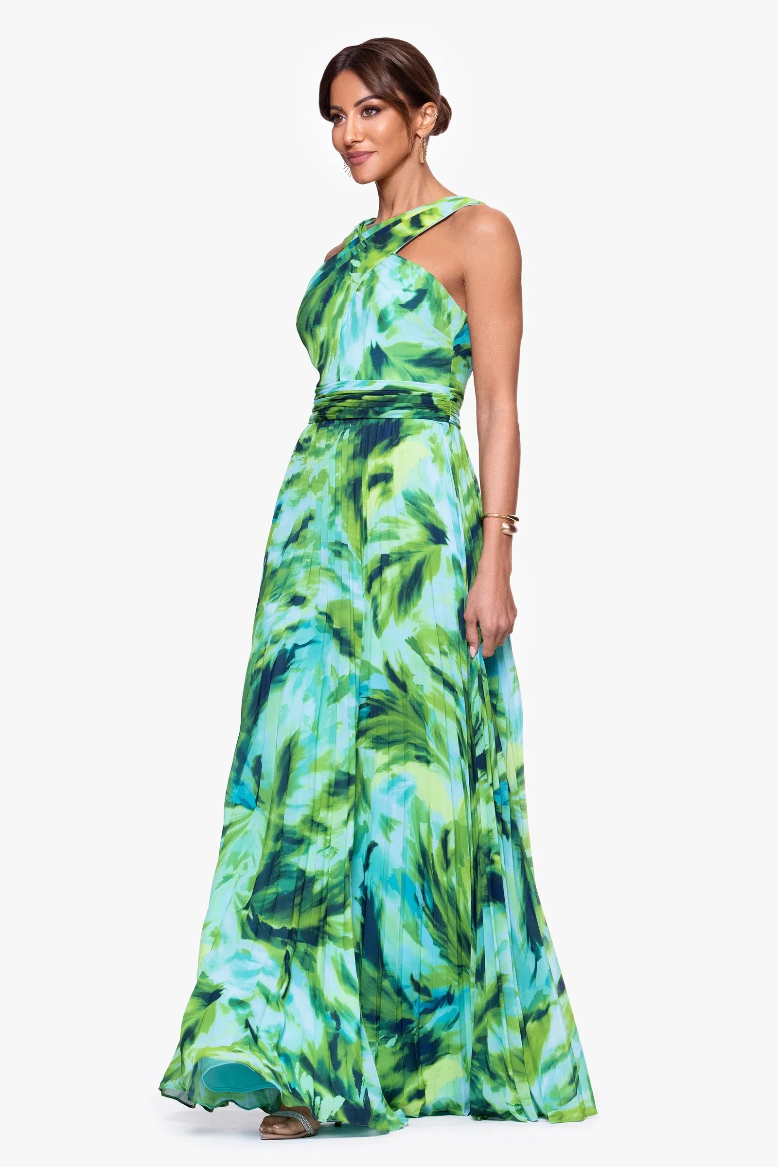 Xscape Evenings "Casey" Floral Print Chiffon Halter Neck Dress 6913X