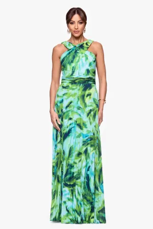 Xscape Evenings "Casey" Floral Print Chiffon Halter Neck Dress 6913X