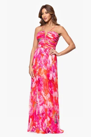 Xscape Evenings "Eva" Chiffon Floral Print Halter Dress 6710X