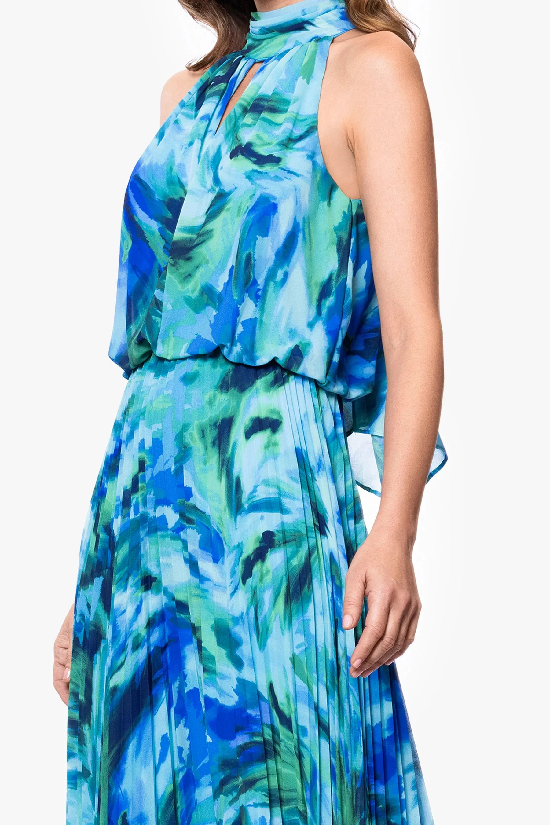 Xscape Evenings "Maeve" Floral Print Chiffon Mock Neck Dress 6876X