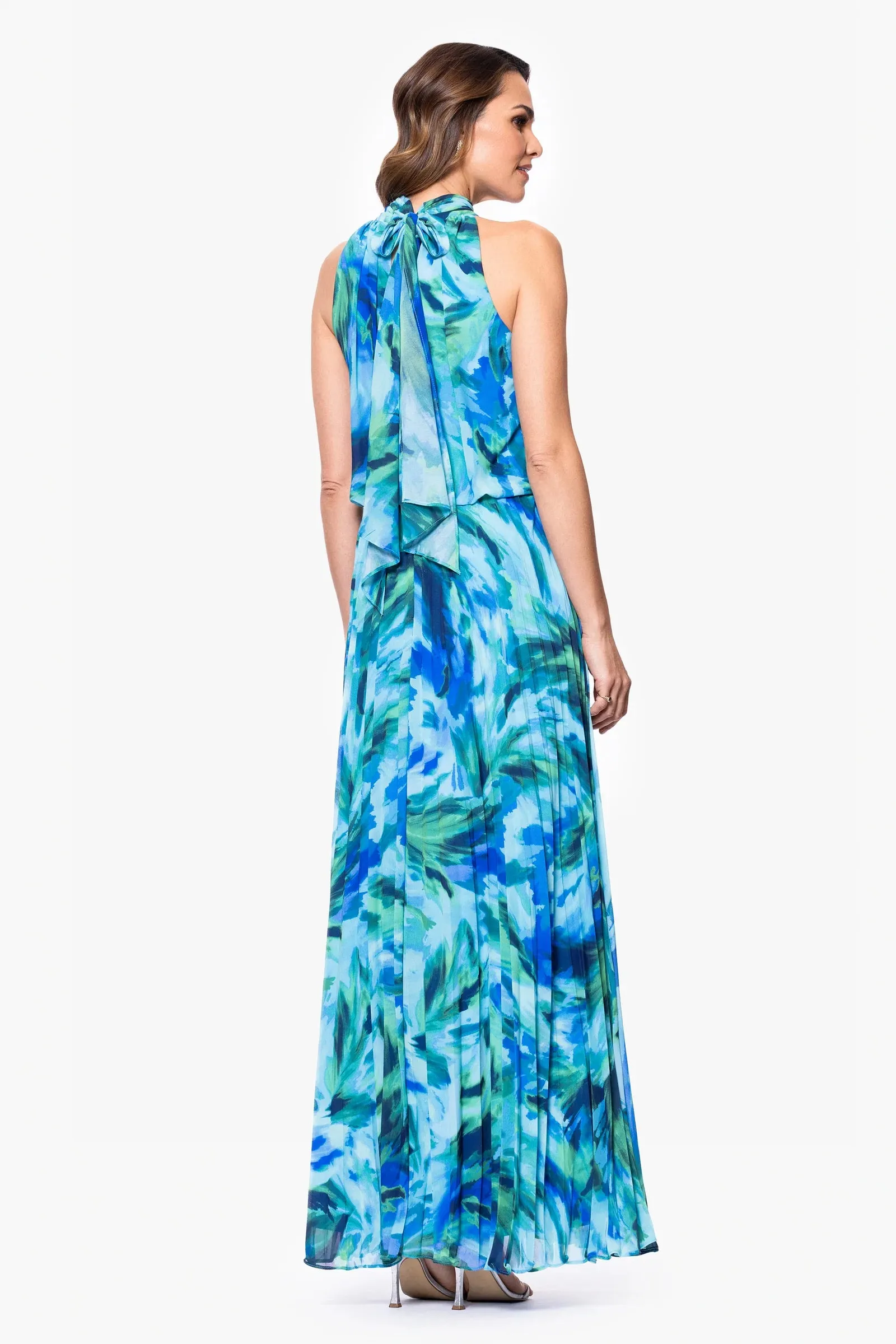 Xscape Evenings "Maeve" Floral Print Chiffon Mock Neck Dress 6876X