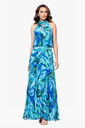 Xscape Evenings "Maeve" Floral Print Chiffon Mock Neck Dress 6876X