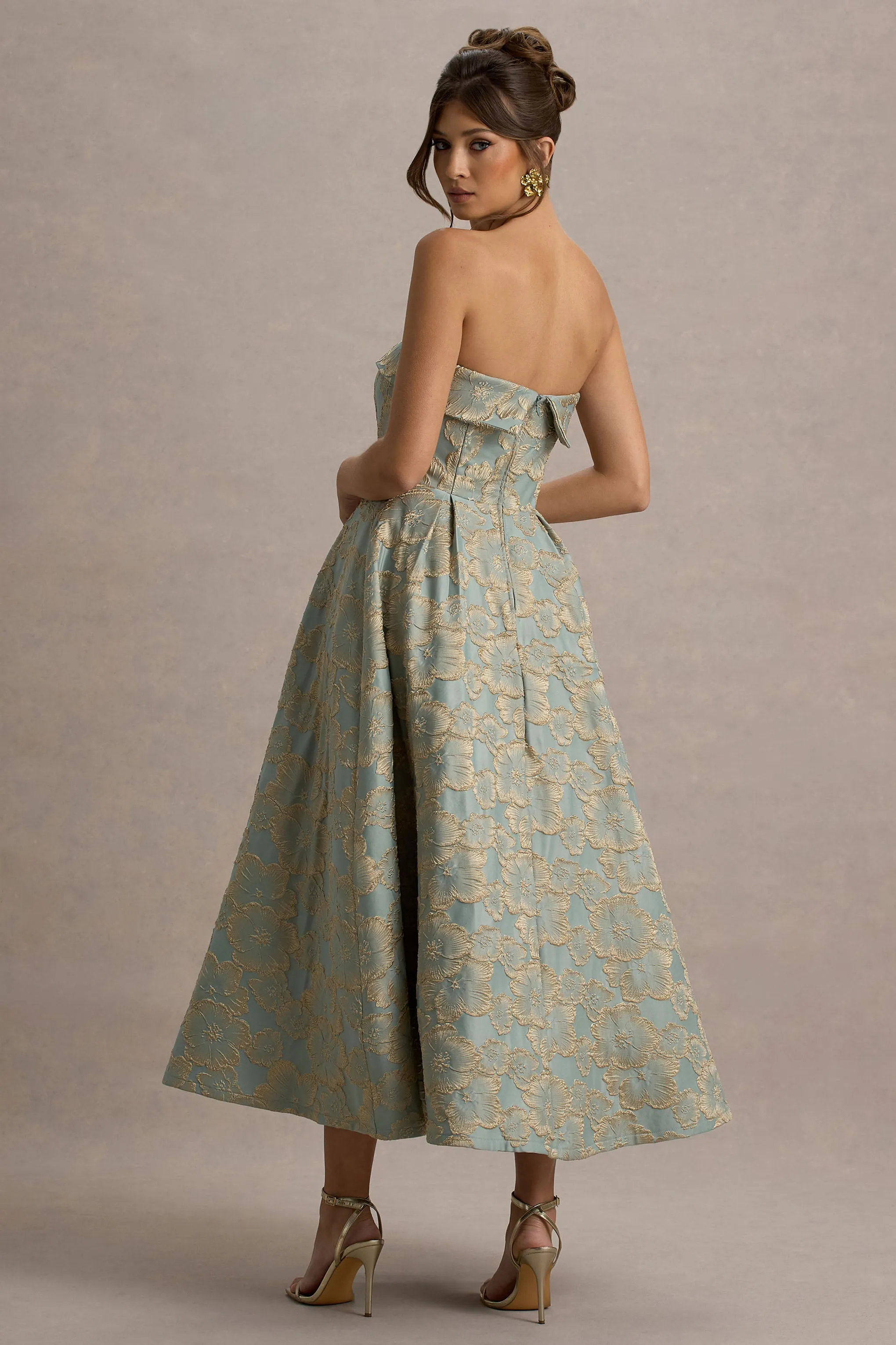 Zuma | Light Blue Jacquard Strapless Midi Dress Club L London