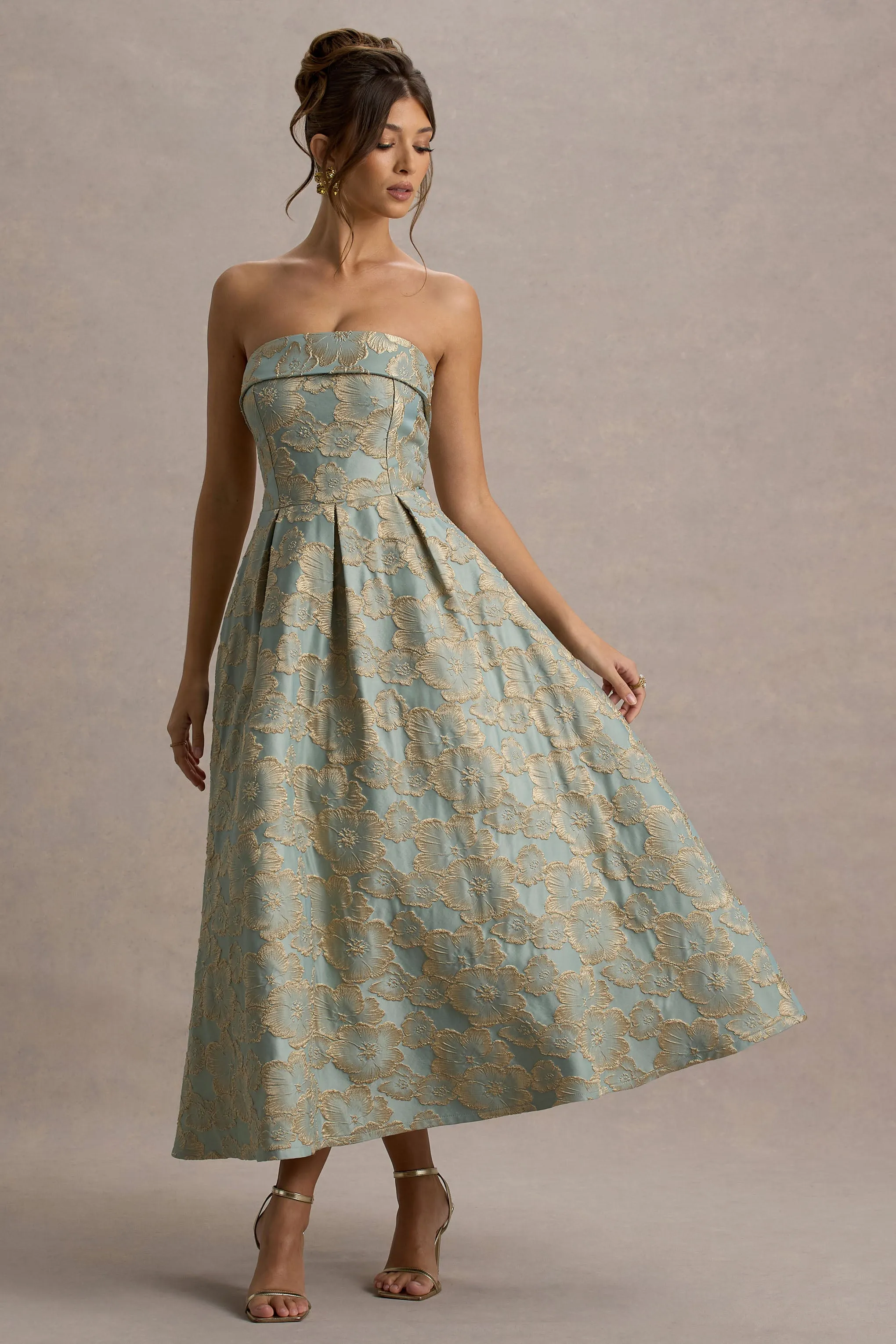 Zuma | Light Blue Jacquard Strapless Midi Dress Club L London