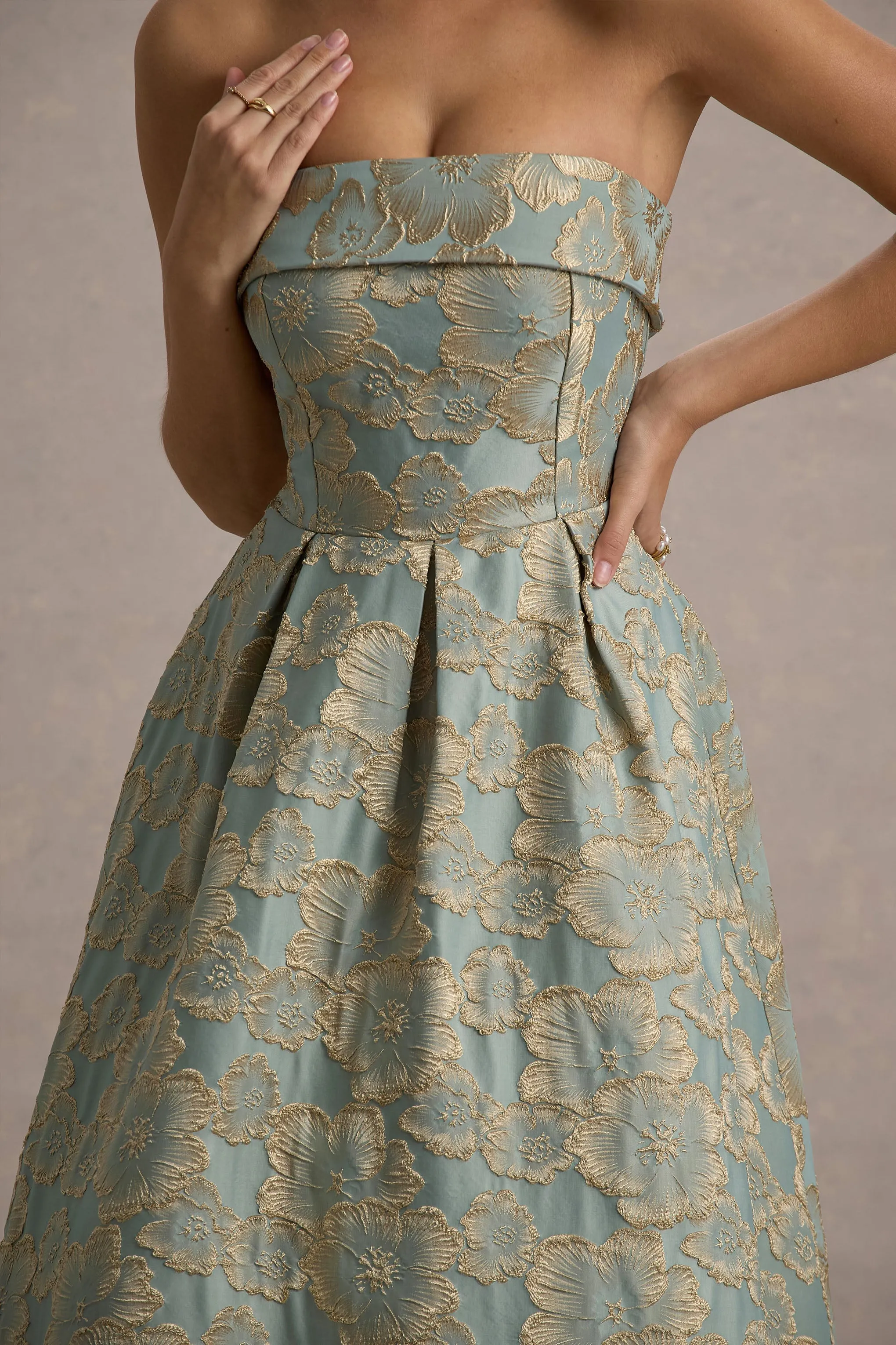 Zuma | Light Blue Jacquard Strapless Midi Dress Club L London